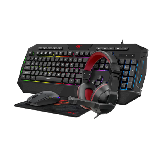 Havit HV-KB501CM Wired Black Gaming Keyboard Mouse Headphones and Mouse Pad Combo 