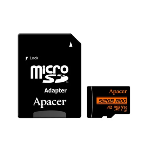 Apacer R100 MicroSDXC UHS-I U3 V30 A2 512GB Class-10 Memory Card with Adapter
