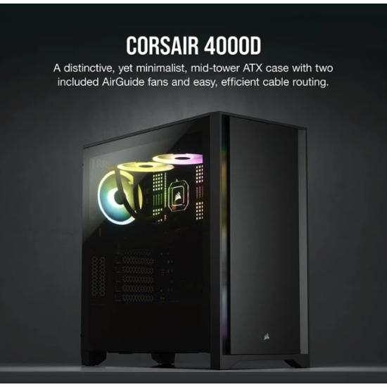 Corsair 4000D Black Mid-Tower ATX Gaming Desktop Casing #CC-9011198-WW