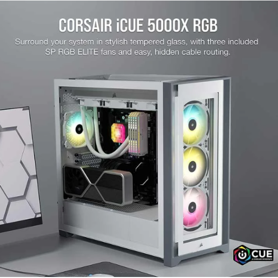 Corsair iCUE 5000X Mid-Tower White ATX RGB Gaming Casing