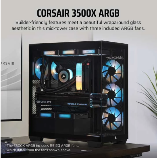 Corsair 3500X ARGB Mid Tower Black E-ATX Gaming Desktop Casing #CC-9011278-WW