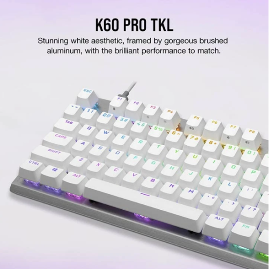 Corsair K60 PRO TKL RGB Wired (OPX Switch) White Gaming Keyboard 